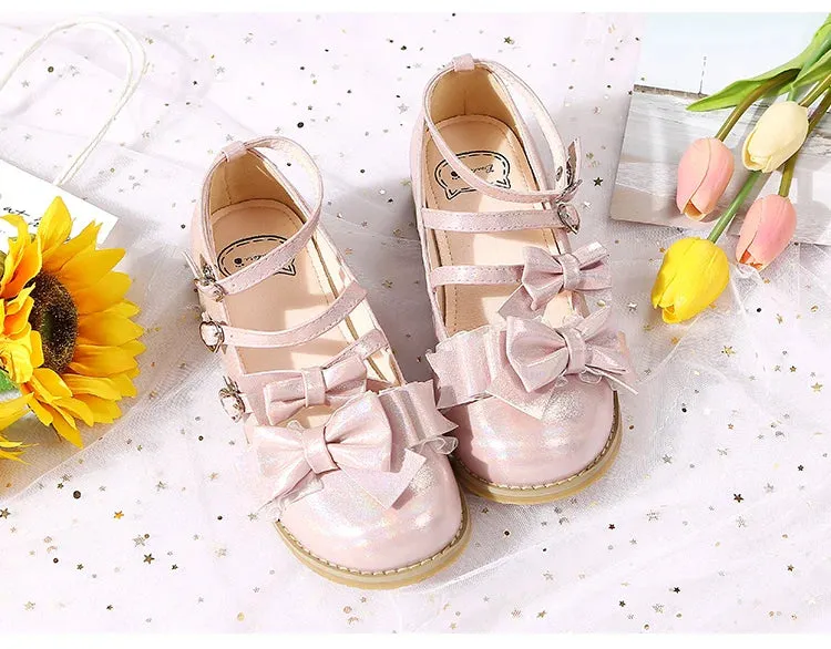 Sohiwoo Japanese princess tea party sweet lolita shoes round head cute bowknot kawaii shoes vintage lace one-word buckle cosplay shoes