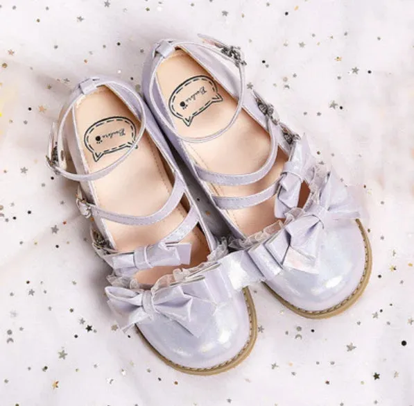 Sohiwoo Japanese princess tea party sweet lolita shoes round head cute bowknot kawaii shoes vintage lace one-word buckle cosplay shoes