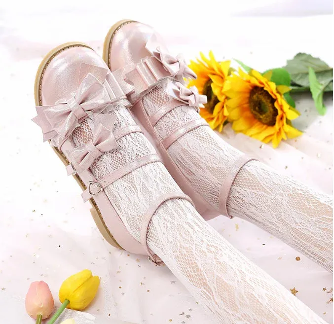 Sohiwoo Japanese princess tea party sweet lolita shoes round head cute bowknot kawaii shoes vintage lace one-word buckle cosplay shoes