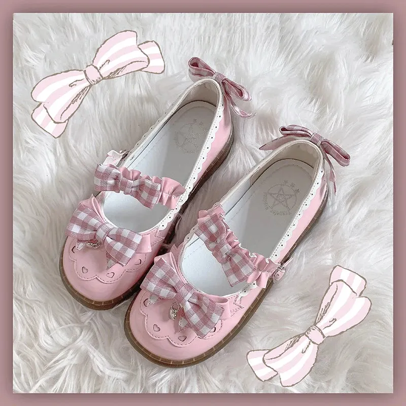 Sohiwoo Lolita Japanese cute women's shoes flat round toe lace  bowknot shallow mouth kawaii shoes cosplay loli daily single shoes