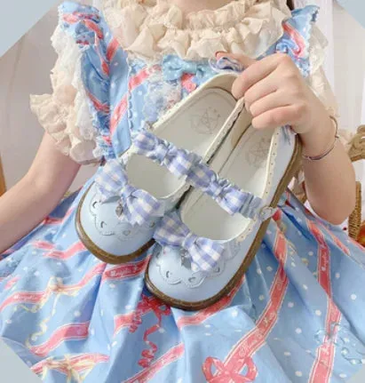 Sohiwoo Lolita Japanese cute women's shoes flat round toe lace  bowknot shallow mouth kawaii shoes cosplay loli daily single shoes