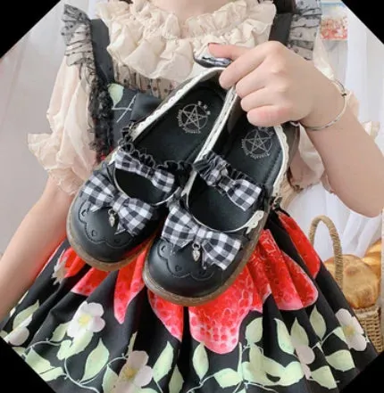 Sohiwoo Lolita Japanese cute women's shoes flat round toe lace  bowknot shallow mouth kawaii shoes cosplay loli daily single shoes