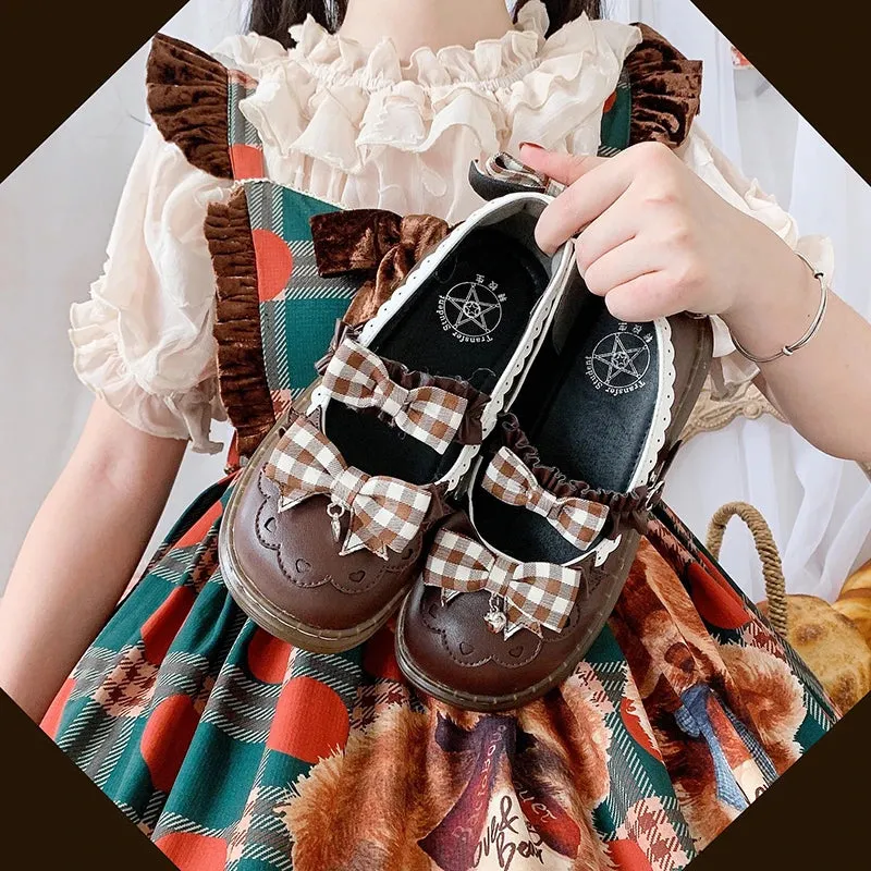 Sohiwoo Lolita Japanese cute women's shoes flat round toe lace  bowknot shallow mouth kawaii shoes cosplay loli daily single shoes