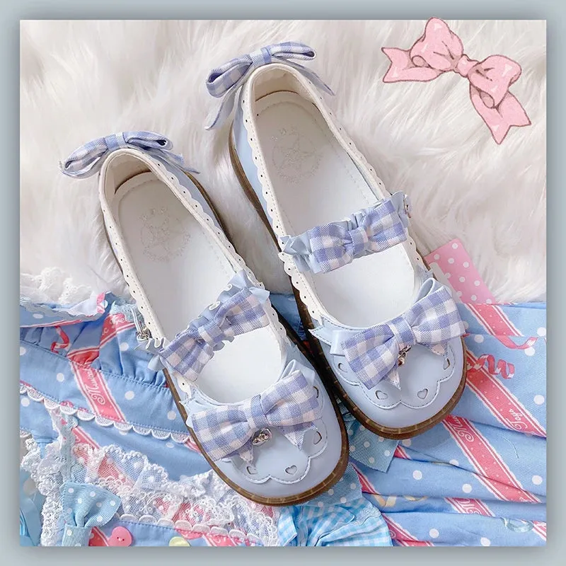 Sohiwoo Lolita Japanese cute women's shoes flat round toe lace  bowknot shallow mouth kawaii shoes cosplay loli daily single shoes