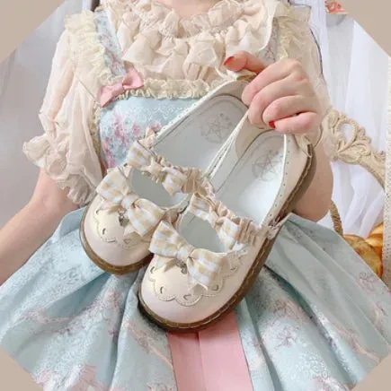 Sohiwoo Lolita Japanese cute women's shoes flat round toe lace  bowknot shallow mouth kawaii shoes cosplay loli daily single shoes