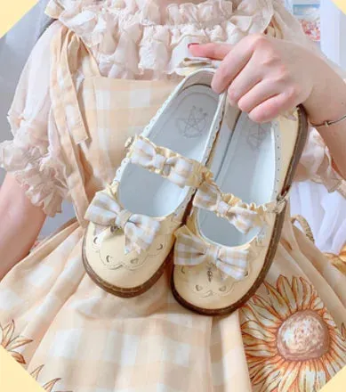 Sohiwoo Lolita Japanese cute women's shoes flat round toe lace  bowknot shallow mouth kawaii shoes cosplay loli daily single shoes