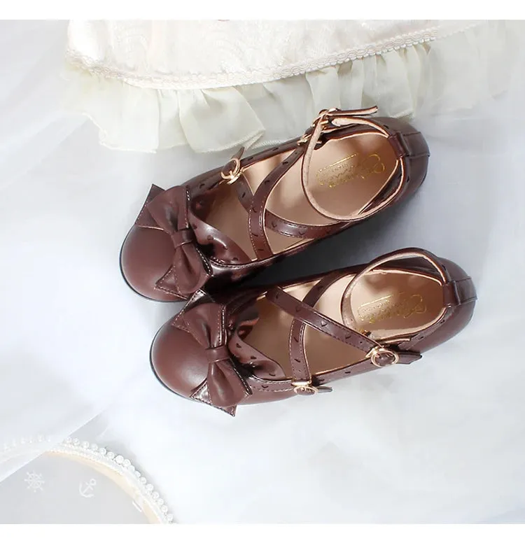 Sohiwoo lolita shoes vintage round head women shoes cute bowknot cross kawaii shoes loli cosplay Japanese jk uniform college style swee