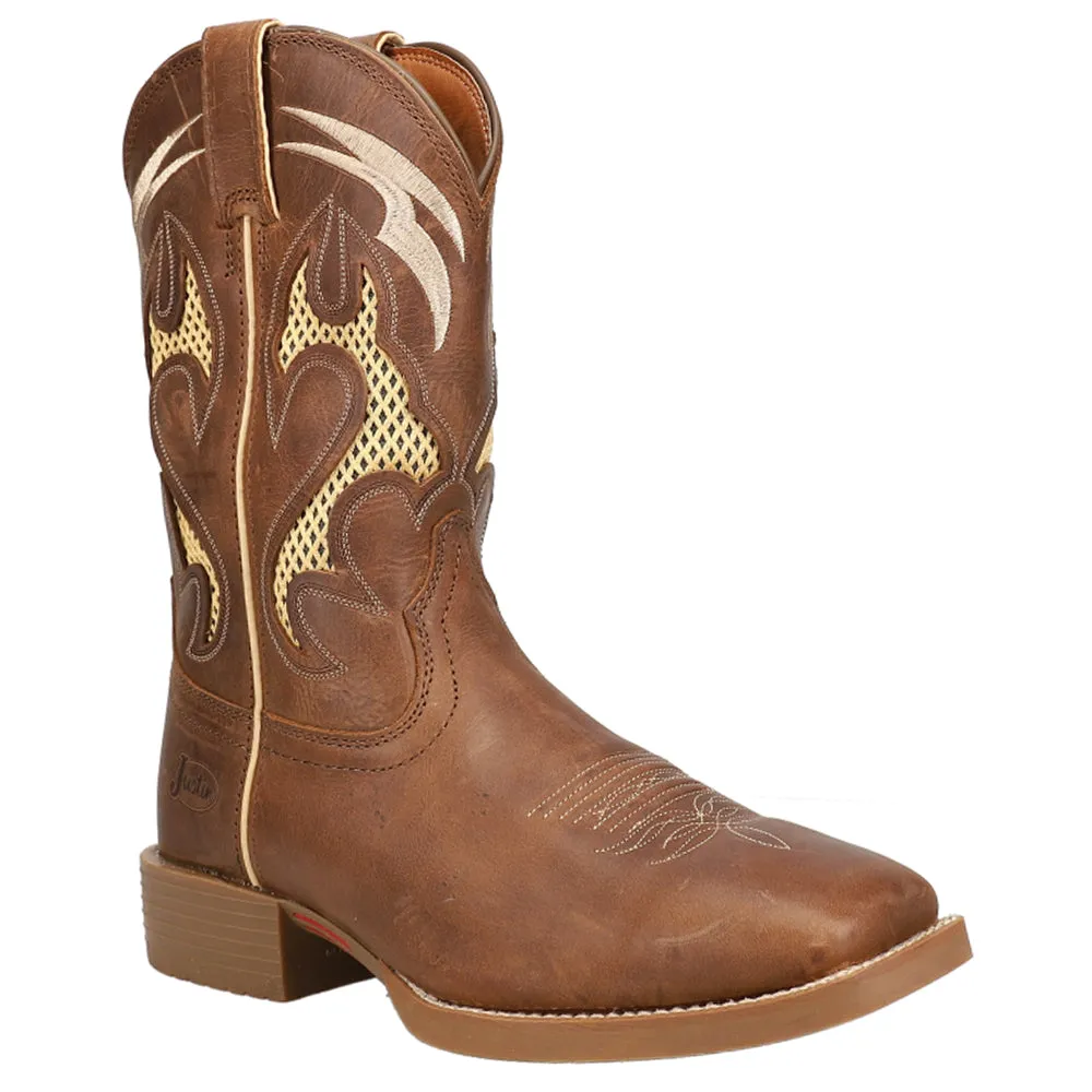 Stampede Tooled-Inlay Embroidered Square Toe Cowboy Boots