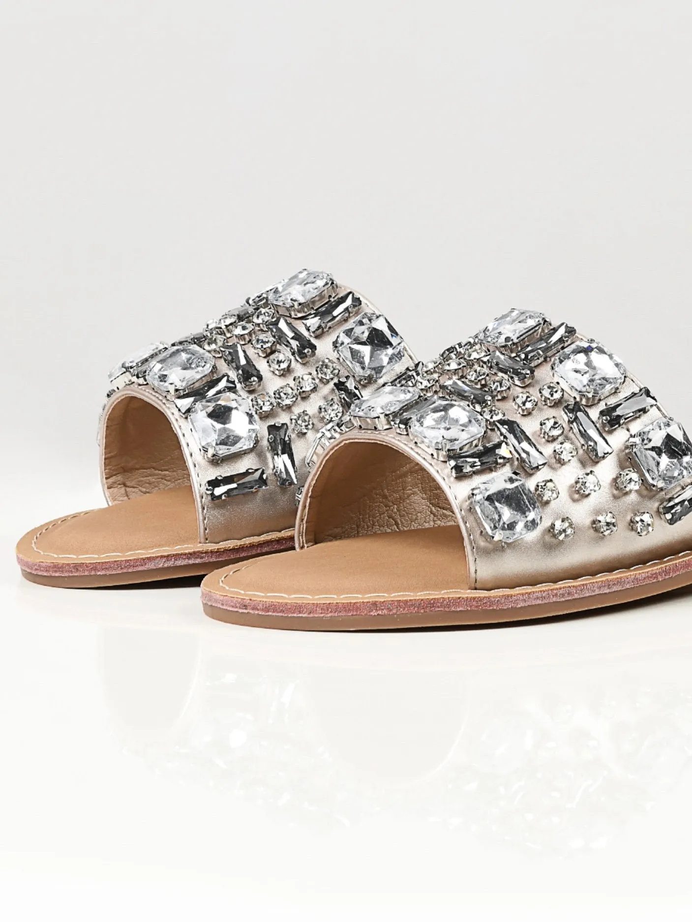 Stone Studded Flats - Light Gold