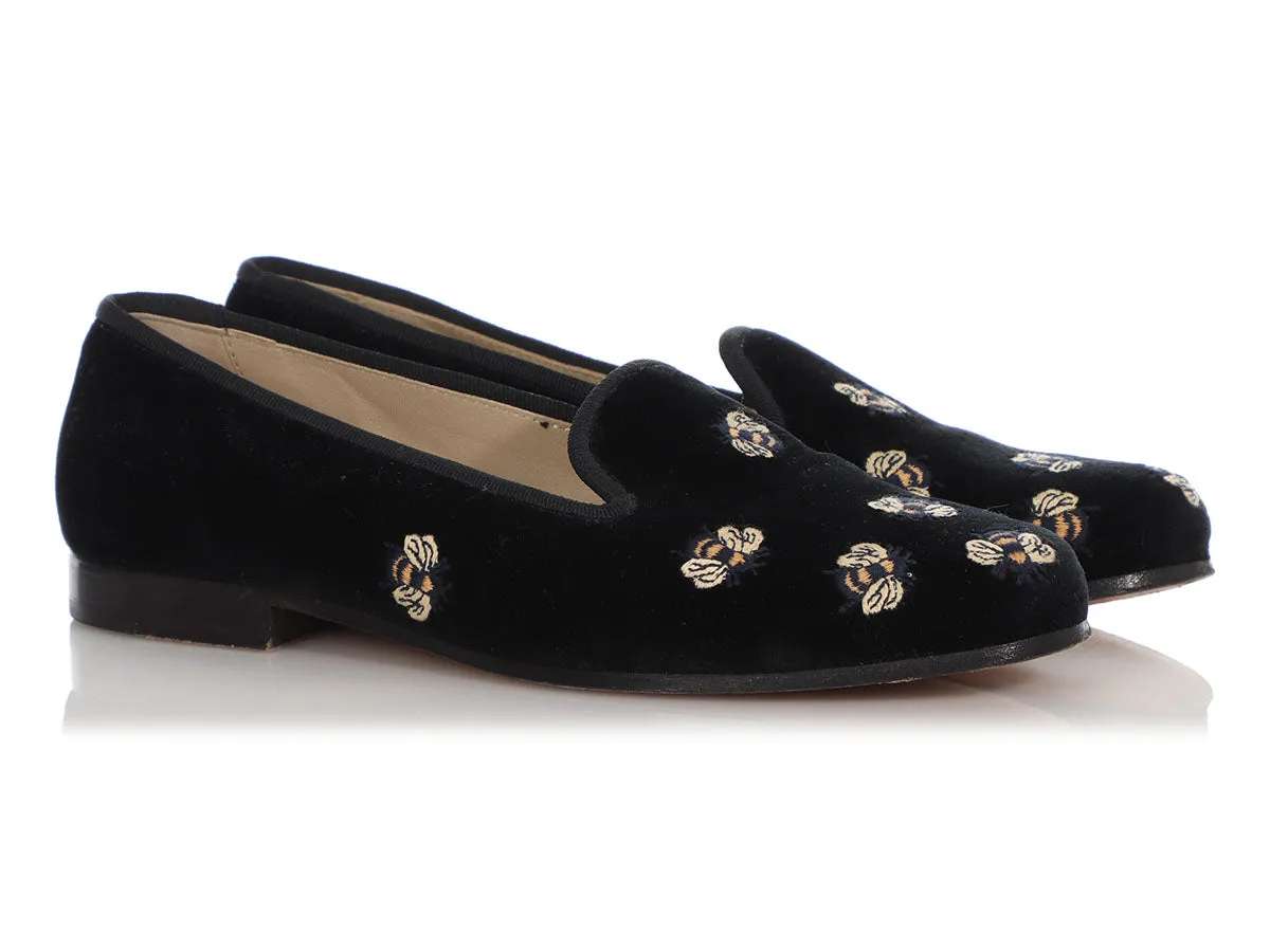 Stubbs & Wootton Black Velvet Bee Loafers