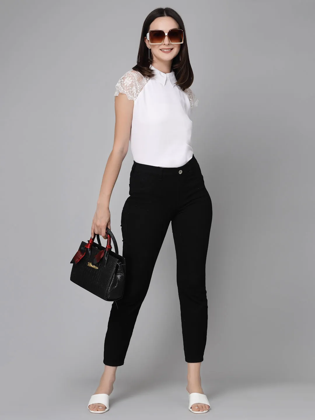 Style Quotient Women White Polyester Solid Smart Formal Top