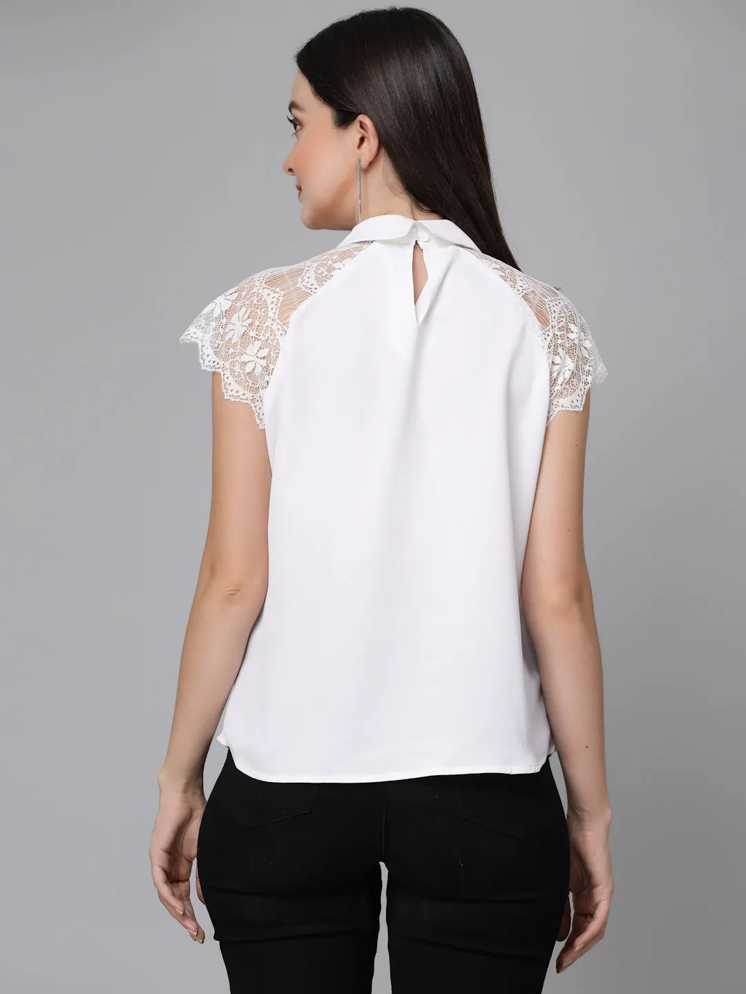 Style Quotient Women White Polyester Solid Smart Formal Top