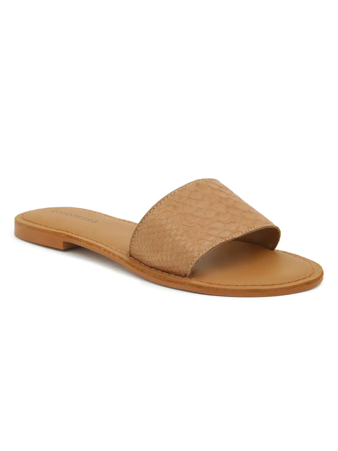 Tan Croc Textured Slip-On Sandal