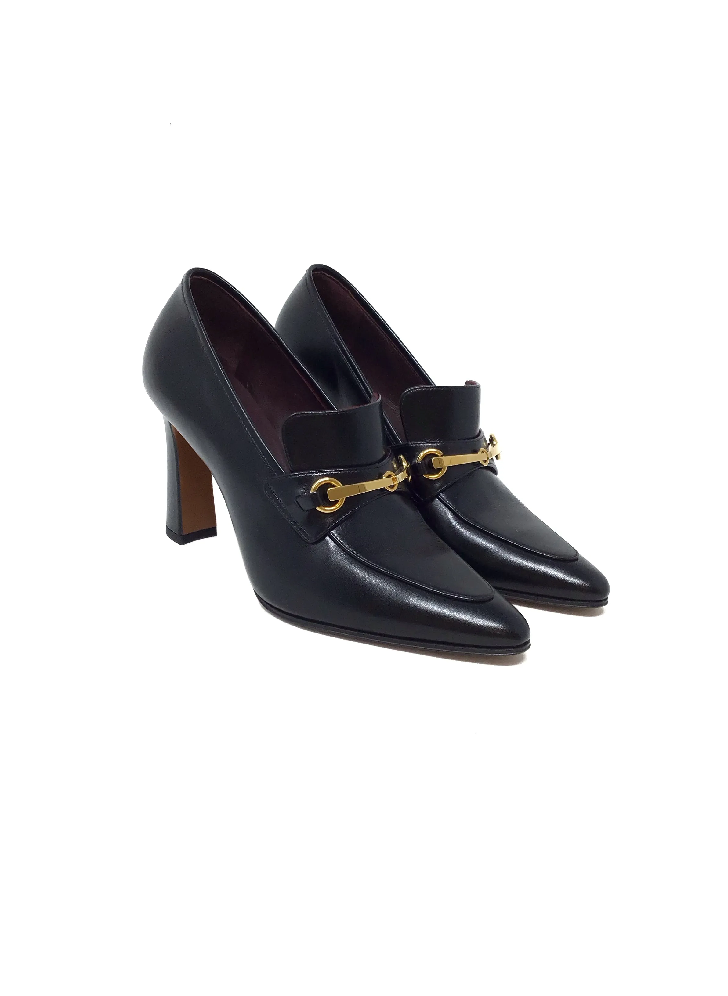 The Row Black 'Lady' Leather Buckle Heeedl Loafers