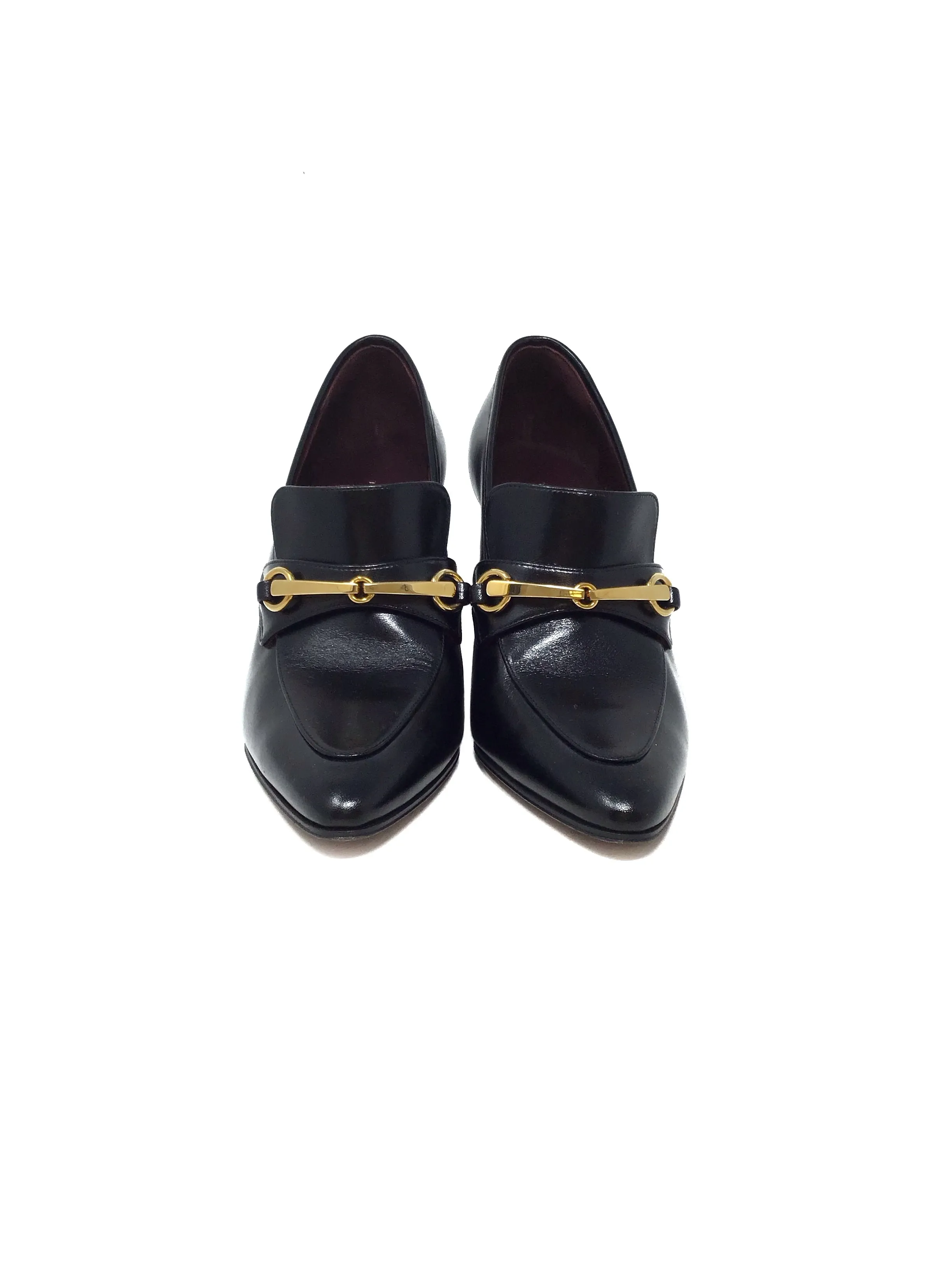 The Row Black 'Lady' Leather Buckle Heeedl Loafers