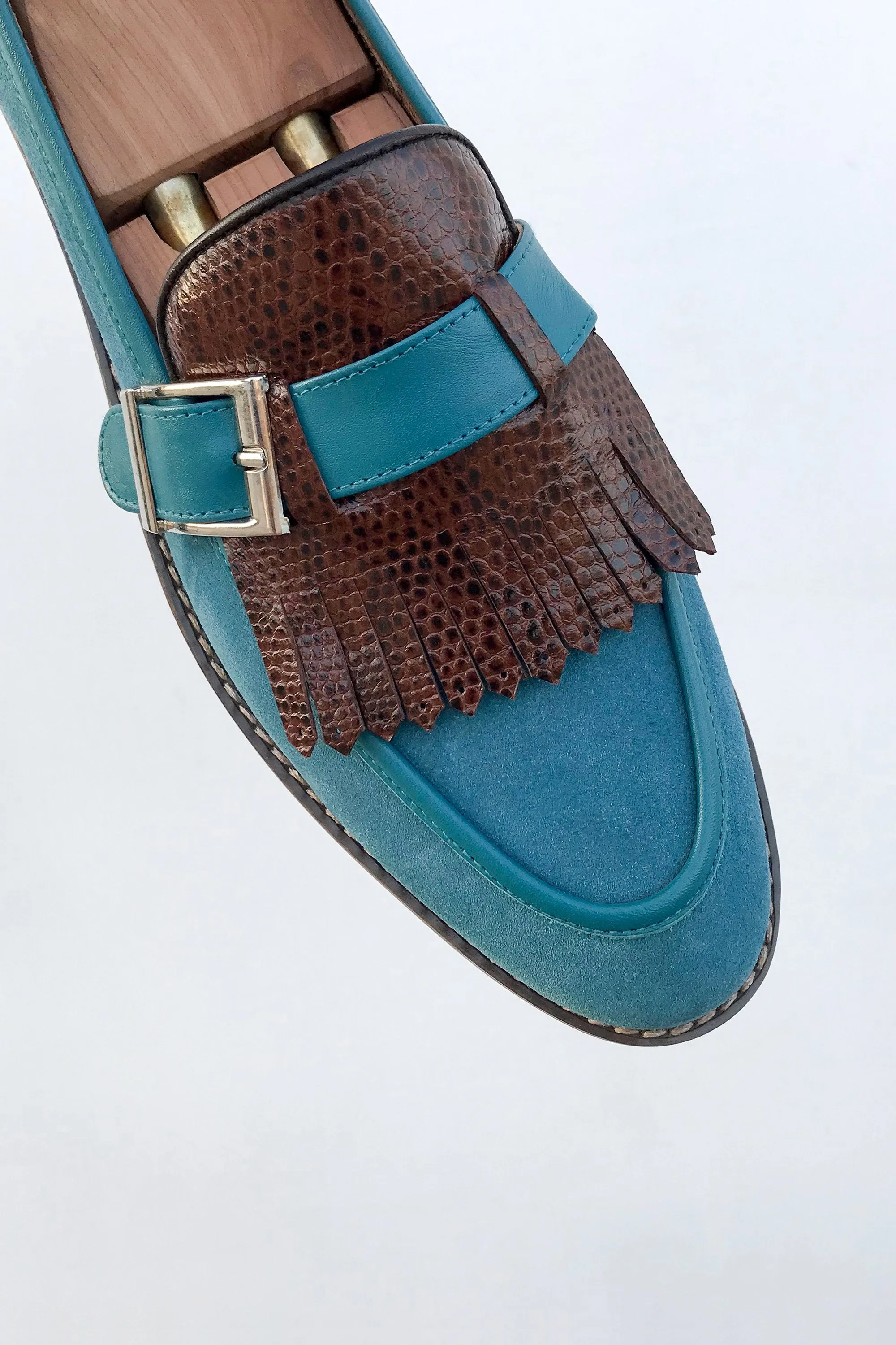 Turquoise Blue Suede Loafers