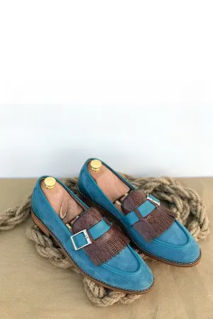 Turquoise Blue Suede Loafers