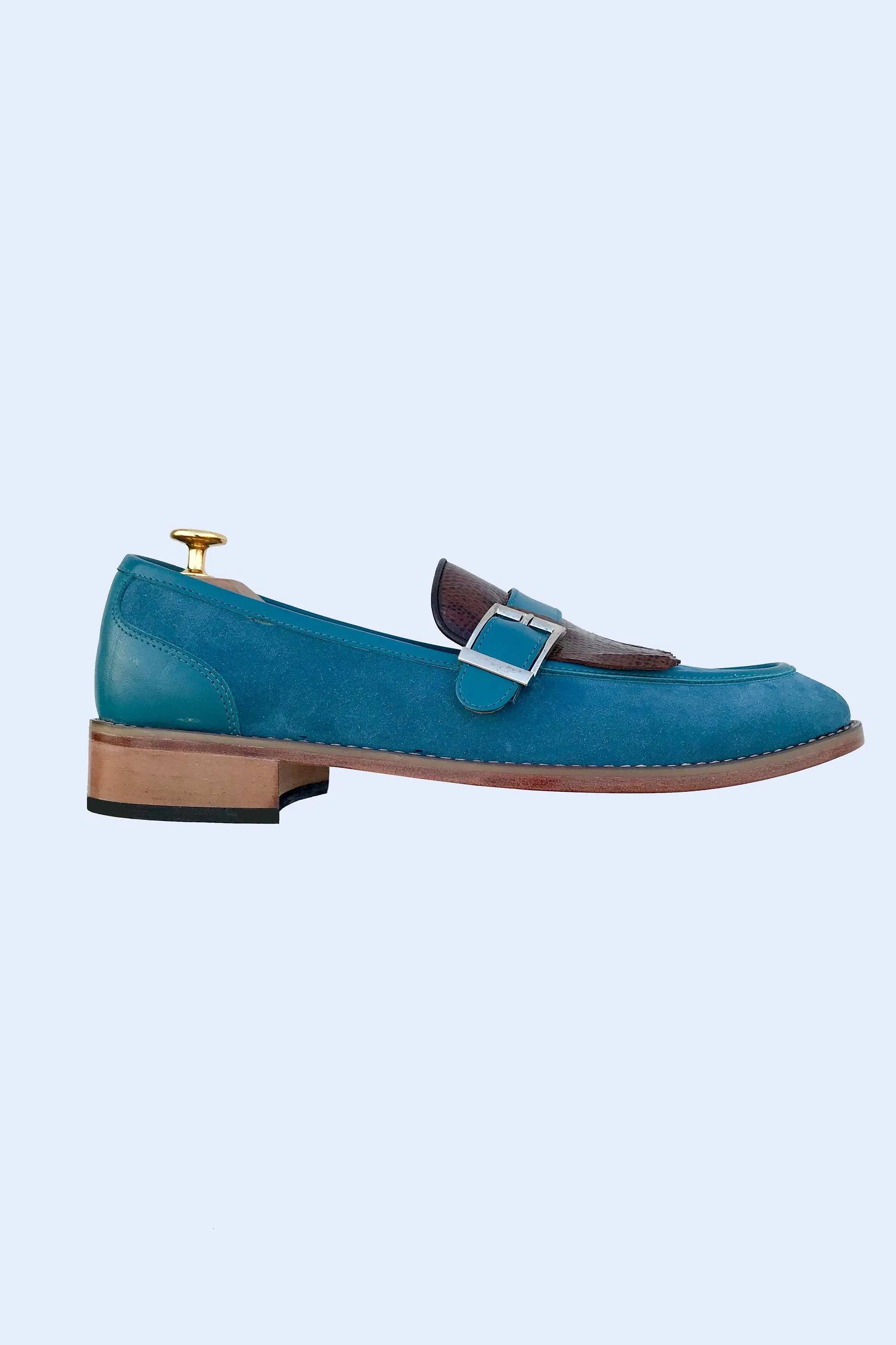 Turquoise Blue Suede Loafers