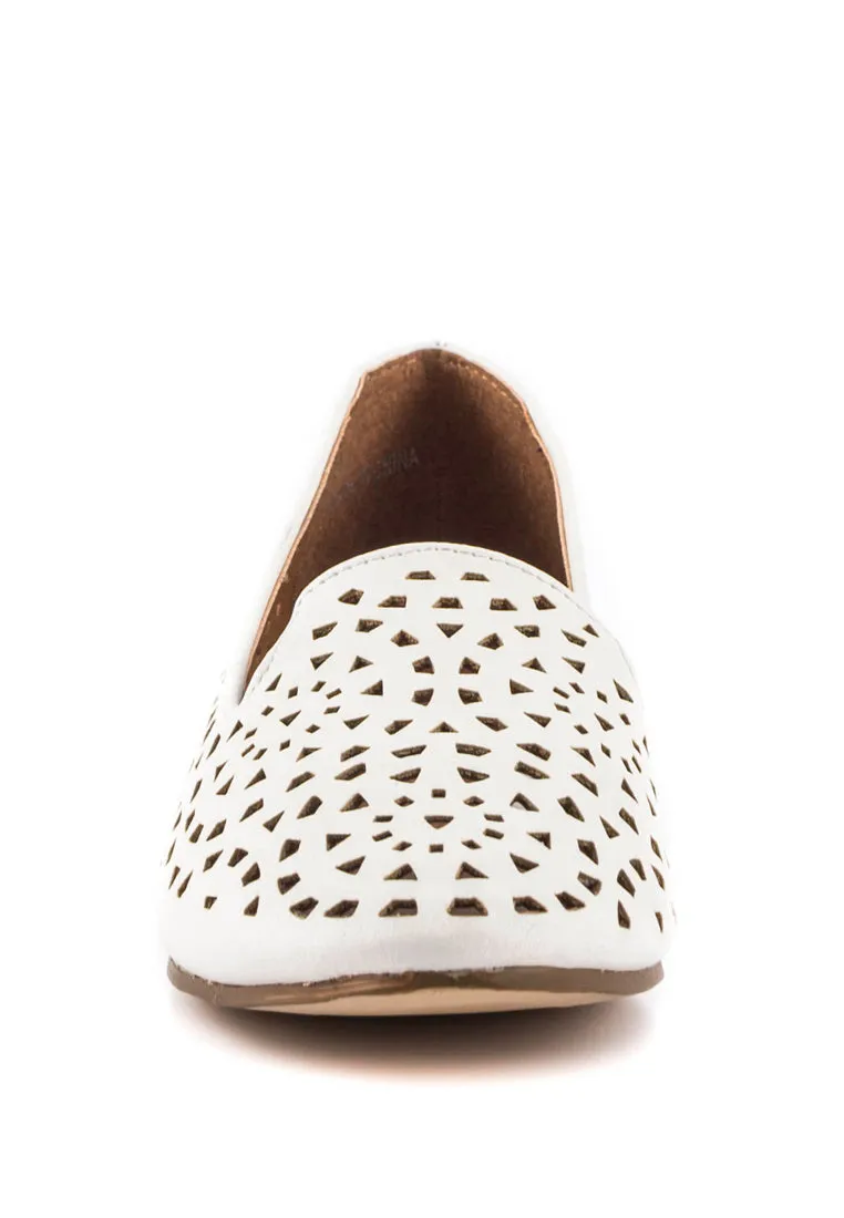 White Laser Cut Loafers