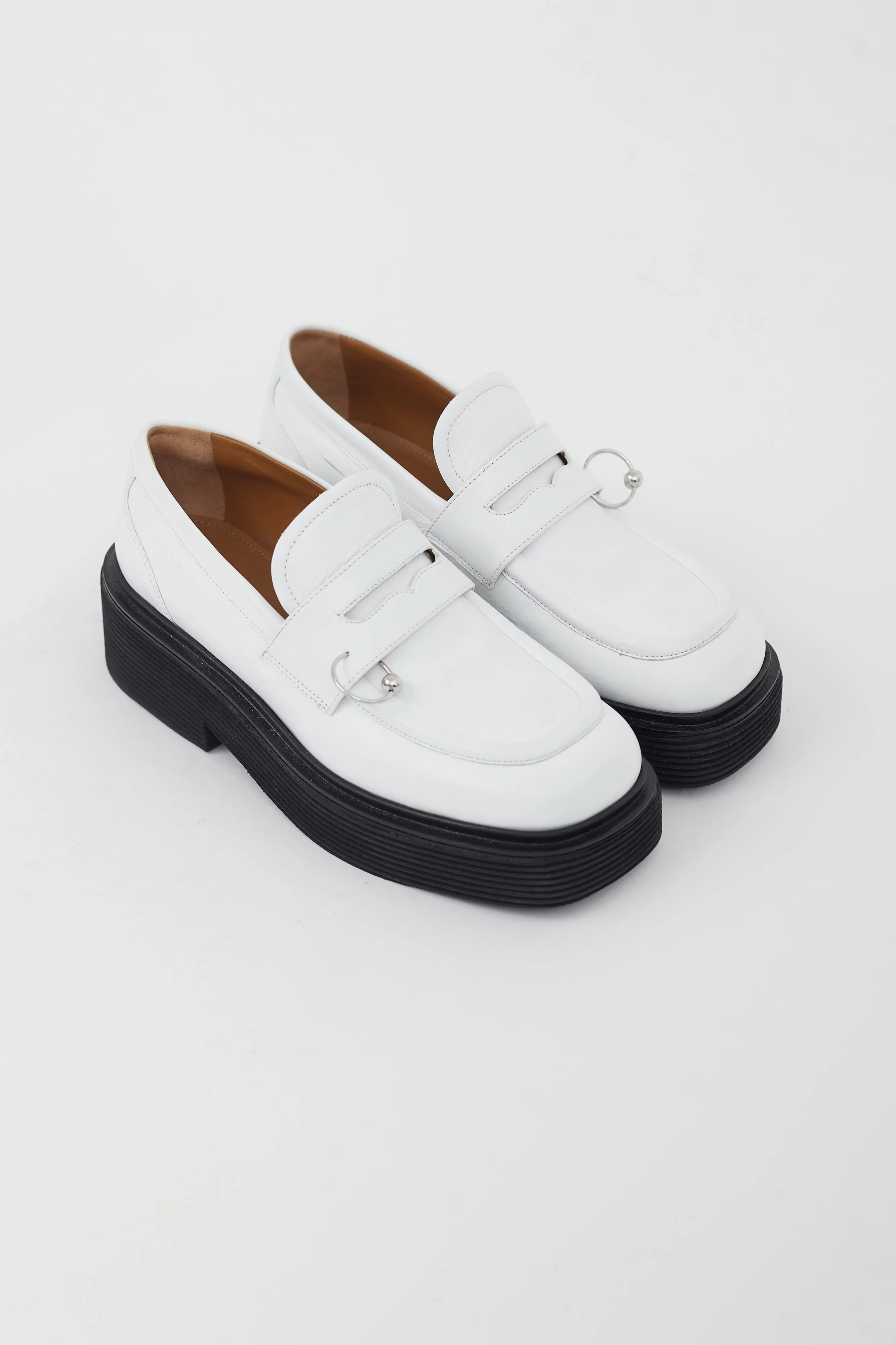 White Leather Pierced Platform Loafer