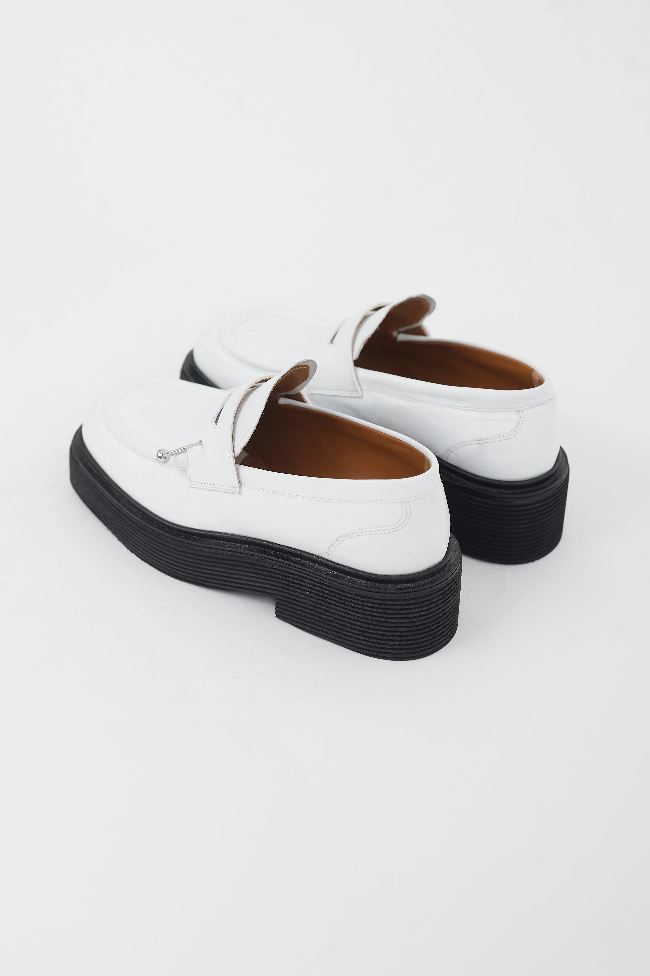 White Leather Pierced Platform Loafer