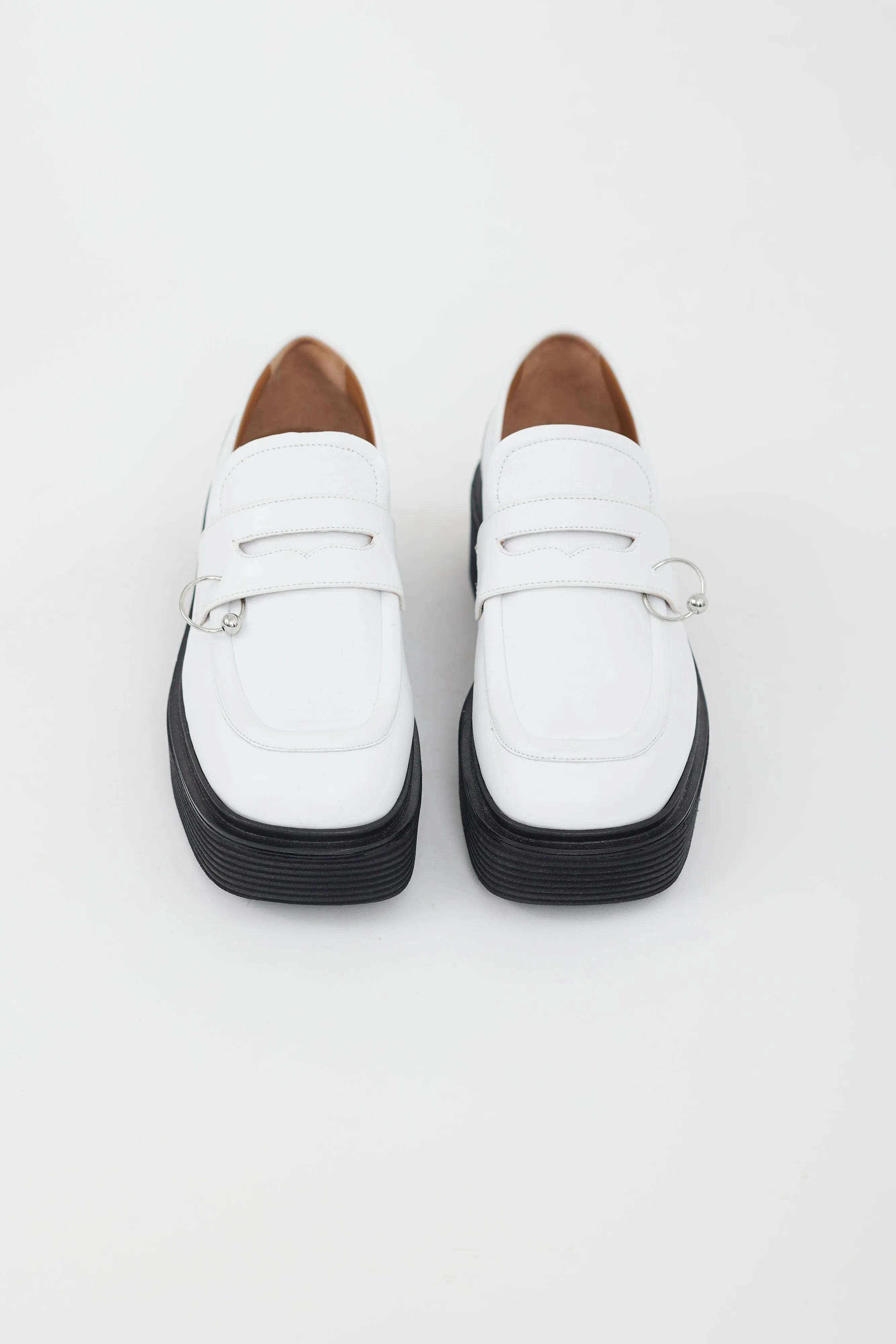 White Leather Pierced Platform Loafer