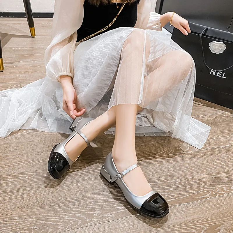 Women Casual Patchwork Chunky Heel Loafers