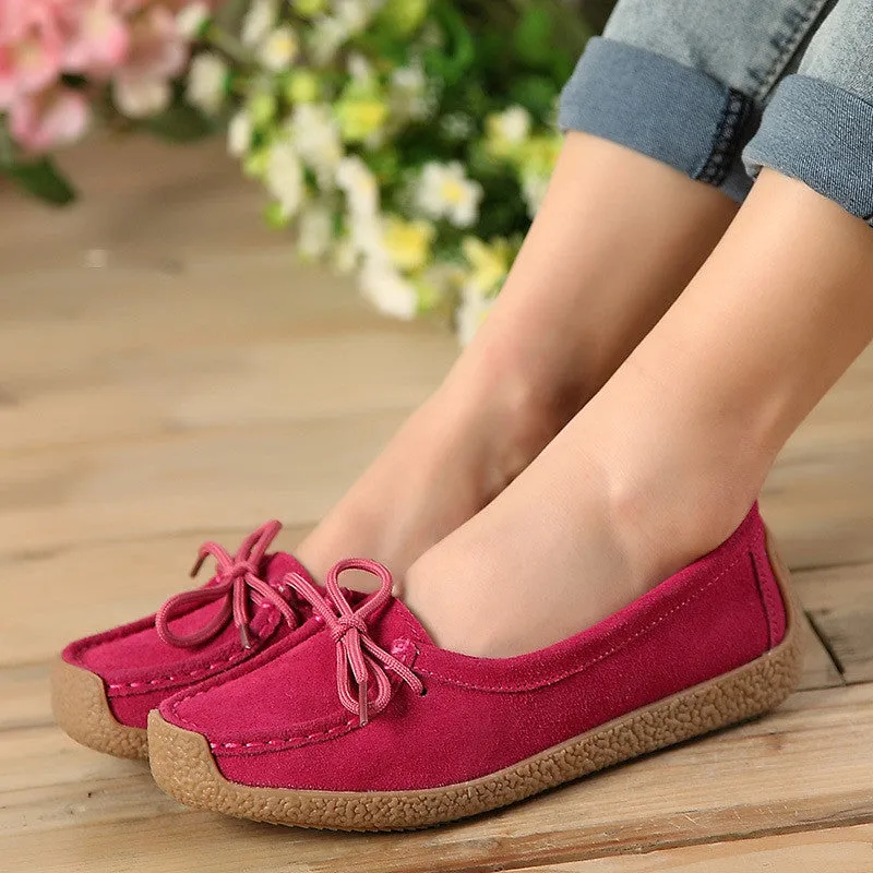 Women genuine leather shoes woman lace-up zapatos mujer suede leather lady moccasins spring woman loafers shoes