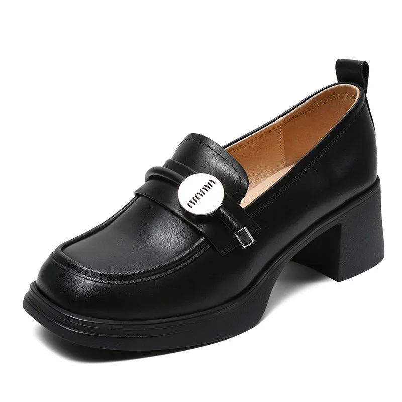 Women Minimalist Casual Leather Chunky Heel Loafers