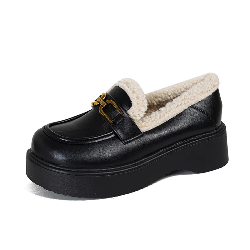 Women Minimalist Furred Thick Soled Winter Loafers