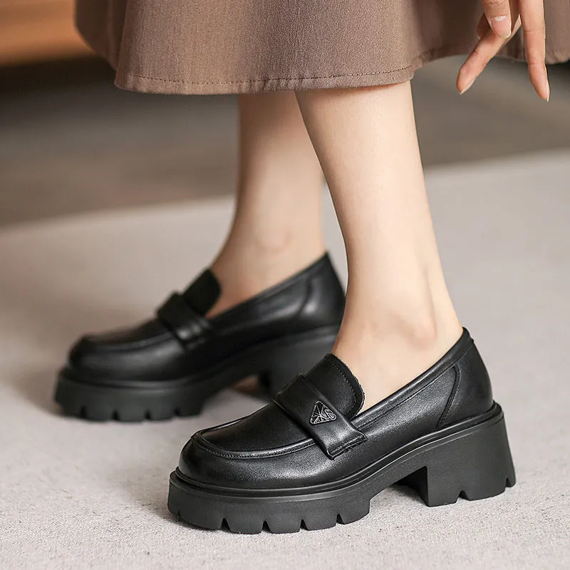 Women Minimalist Leather Chunky Sole Casual Loafers