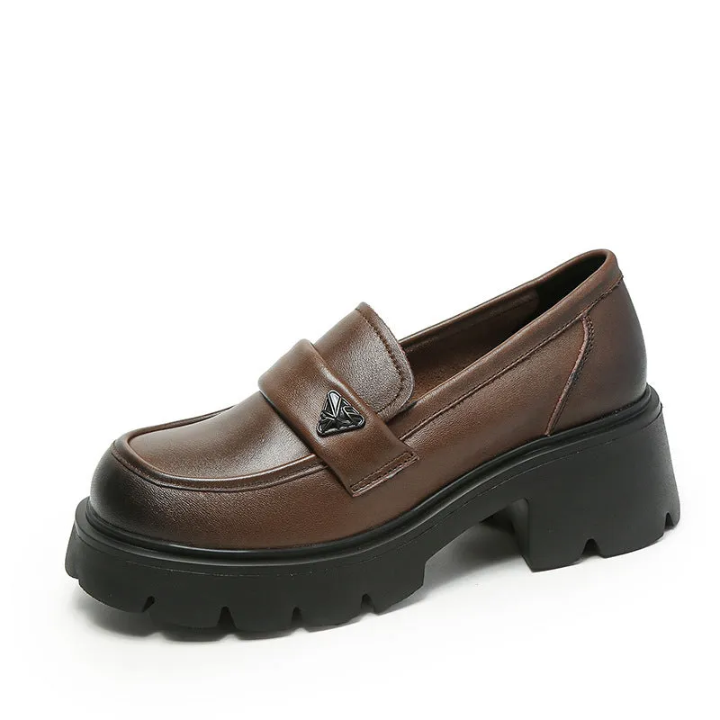 Women Minimalist Leather Chunky Sole Casual Loafers