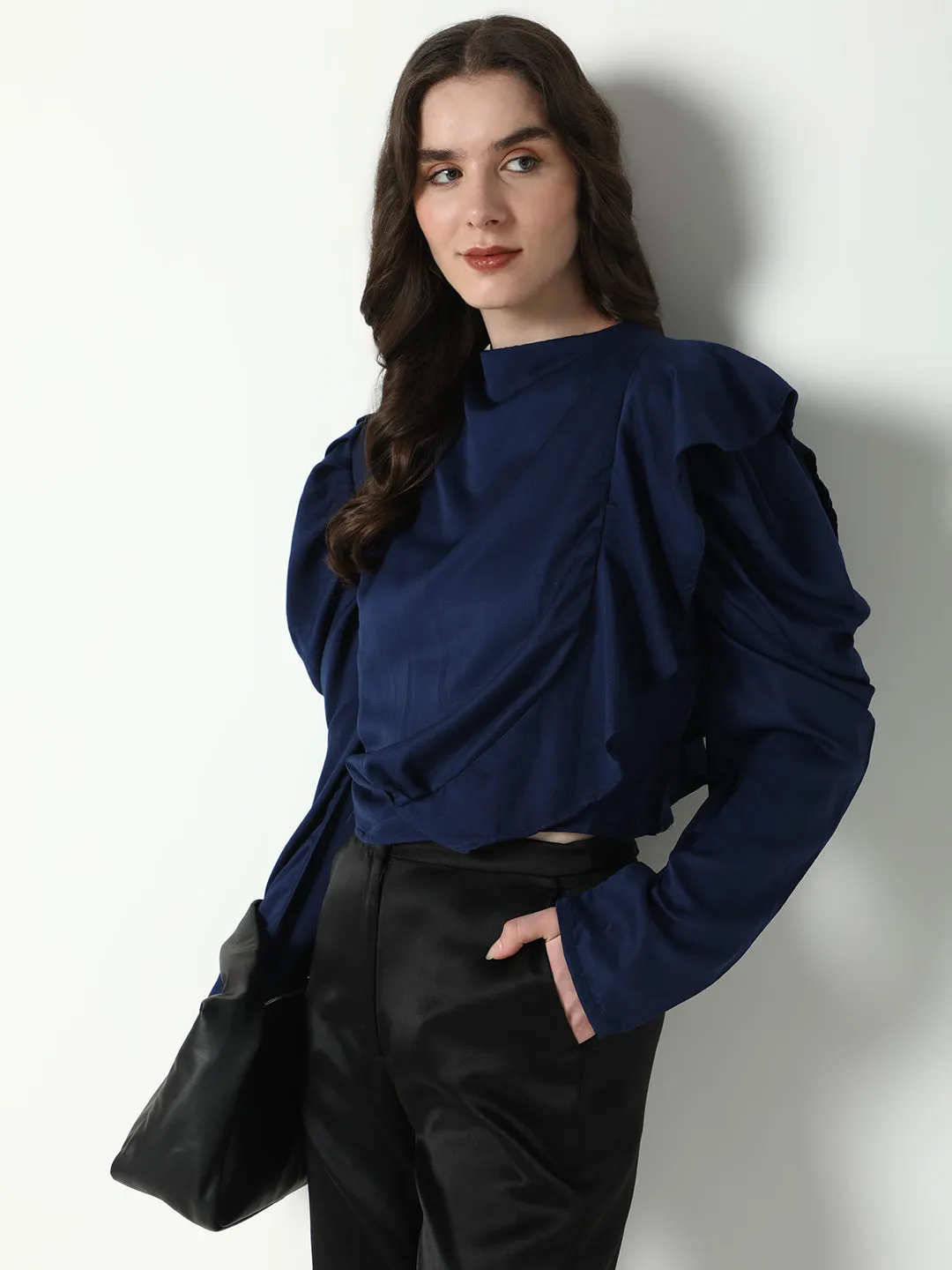 Women Navy Blue Solid Top