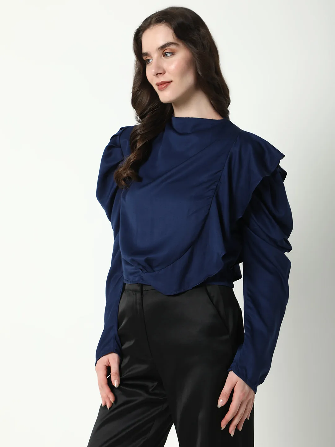 Women Navy Blue Solid Top