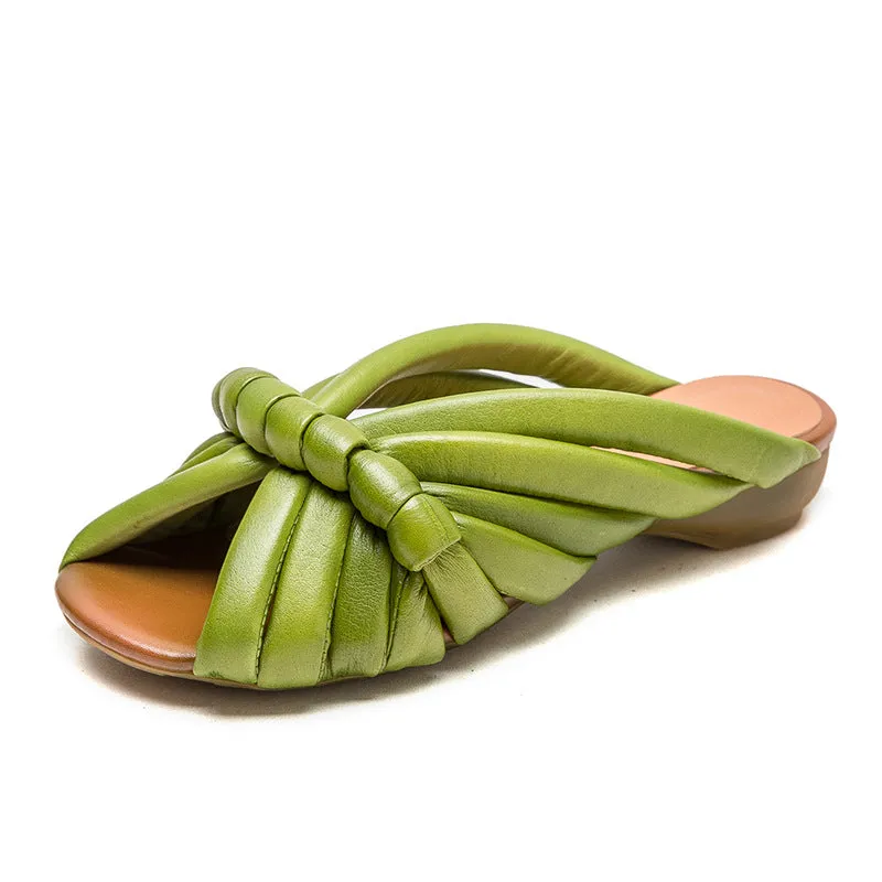 Women Retro Minimalist Leather Casual Slides