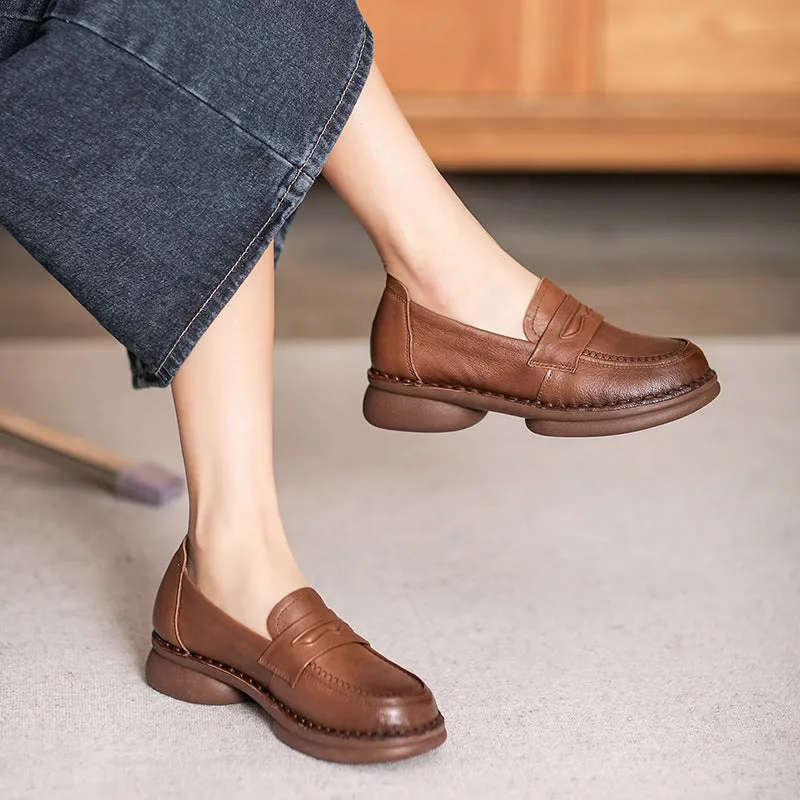 Women Retro Minimalist Leather Handmade Loafers