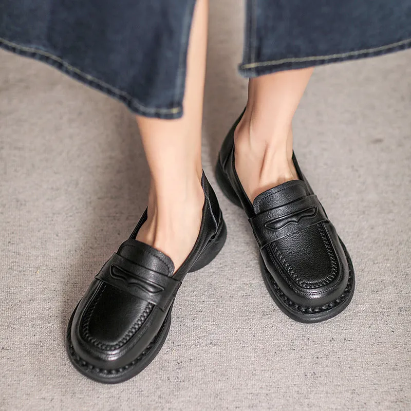 Women Retro Minimalist Leather Handmade Loafers