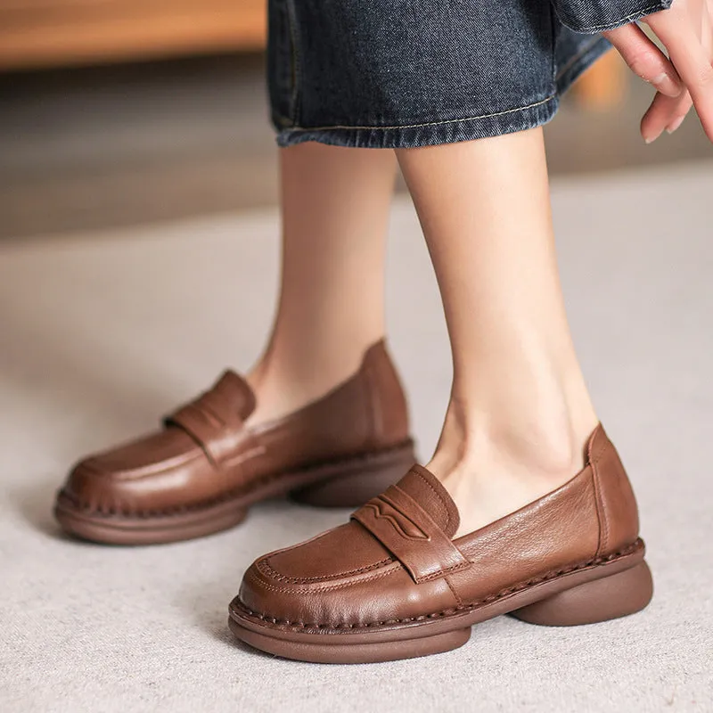 Women Retro Minimalist Leather Handmade Loafers