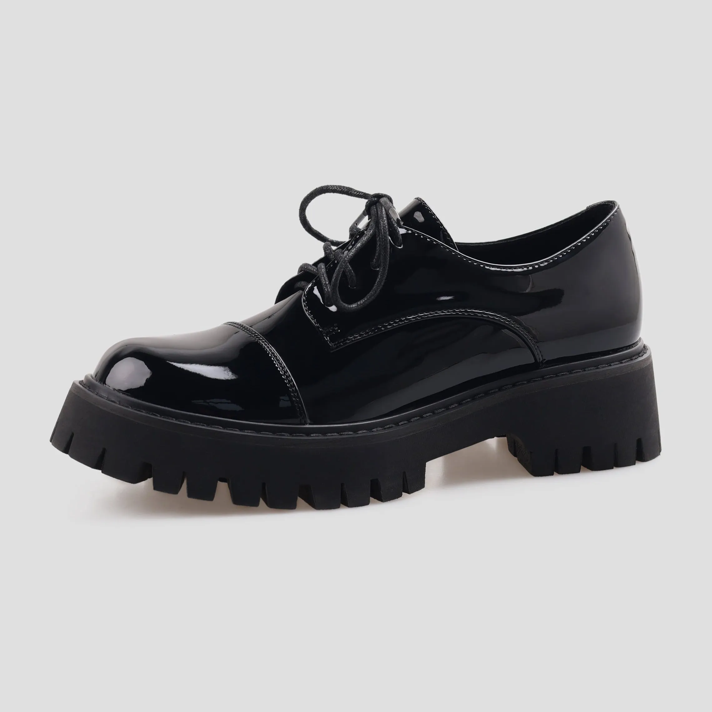 Women's Black Patent Leather Lace Up Platform Shoes