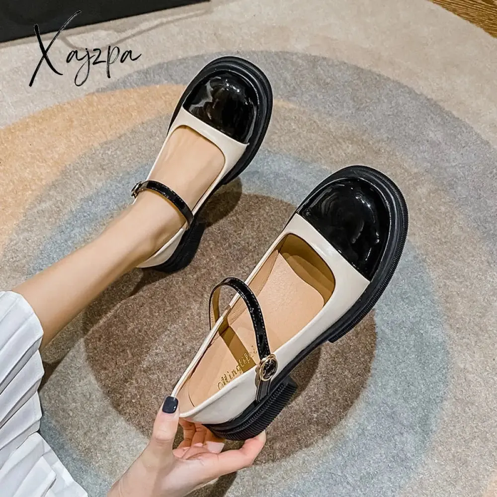 Xajzpa - 2023 spring new women's single shoes Casual Mary Jane leather shoes Fashion shallow mouth design loafers Large size 41-43