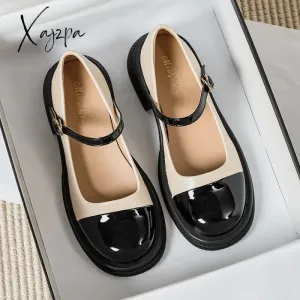 Xajzpa - 2023 spring new women's single shoes Casual Mary Jane leather shoes Fashion shallow mouth design loafers Large size 41-43