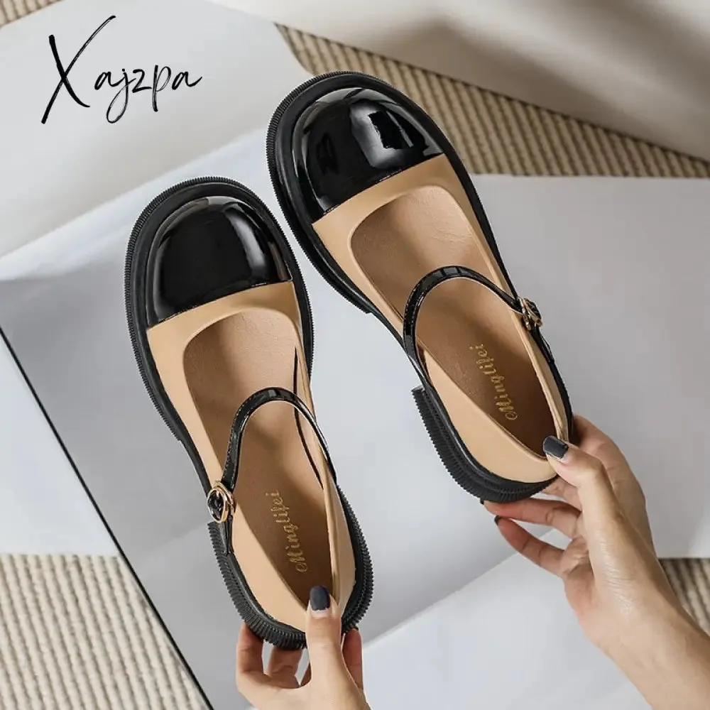 Xajzpa - 2023 spring new women's single shoes Casual Mary Jane leather shoes Fashion shallow mouth design loafers Large size 41-43