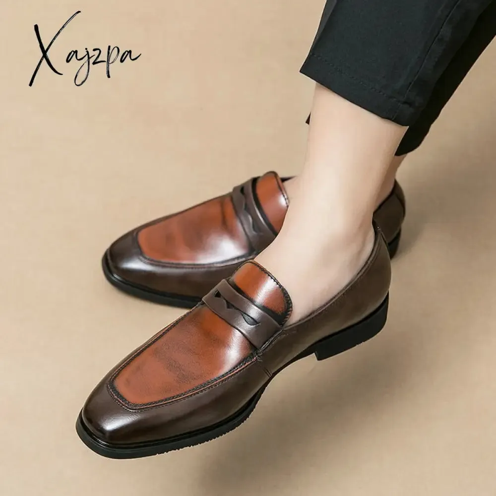 Xajzpa - Loafers Round Toe Slip-On Business Handmade Pu Leather Wedding Shoes for Men Size 38-48 Free Shipping Formal Shoes Men