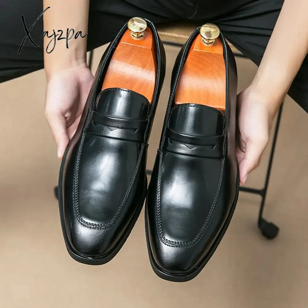 Xajzpa - Loafers Round Toe Slip-On Business Handmade Pu Leather Wedding Shoes for Men Size 38-48 Free Shipping Formal Shoes Men