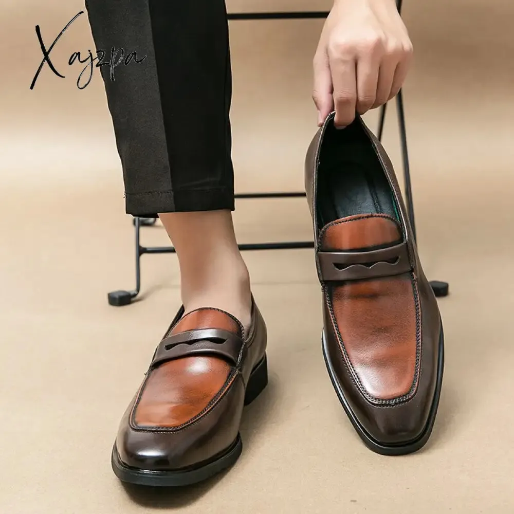 Xajzpa - Loafers Round Toe Slip-On Business Handmade Pu Leather Wedding Shoes for Men Size 38-48 Free Shipping Formal Shoes Men