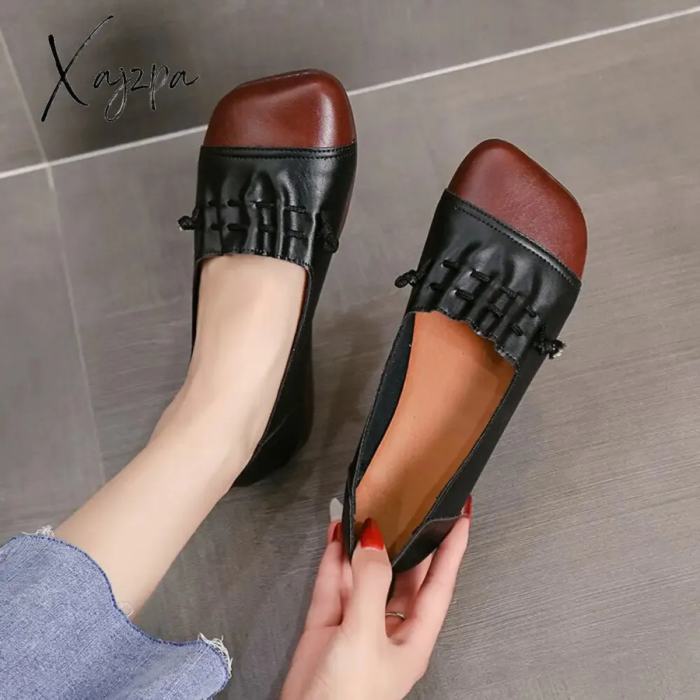 Xajzpa Women Flats Retro Shoes New Shallow Mouth Shoes Retro Slip On Fashion All-Match Women Shoes Women Casual Fashion Chaussure Femme